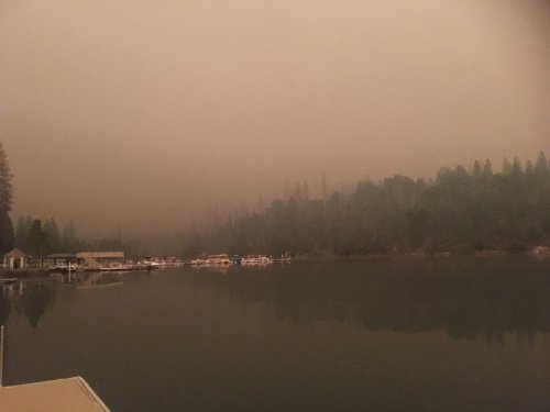 smoke from the Creek Fire at Bass Lake